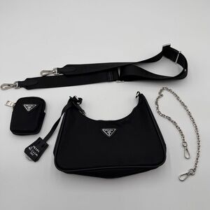 Prada Re-Edition 2005 Black Nylon Shoulder Bag Chain Strap Mini Pouch